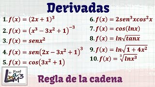 Derivadas aplicando regla de la cadena  10 ejercicios explicados desde cero  La Prof Lina M3 [upl. by Neeli]