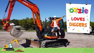 Diggers for Kids  Learn About Excavators With Ozzie For Toddlers like Blippi [upl. by Howland472]