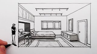 How to Draw a Bedroom in 1Point Perspective [upl. by Foster]