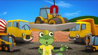 Construction Trucks Learn Teamwork  Geckos Garage  Digger Excavator Road Roller amp More [upl. by Bail286]