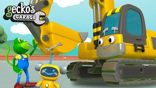 Excavator Construction Truck Visits Geckos Garage  BIG Trucks For Children  Toddler Fun Learning [upl. by Halsted30]