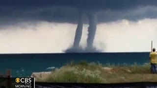 Double waterspouts spotted over Lake Michigan [upl. by Tegdig]