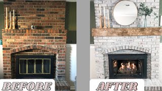 HOW TO WHITEWASH A BRICK FIREPLACE  DIY MANTLE [upl. by Atnahc]