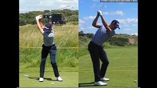 Justin Thomas golf swing  Long Iron faceon amp downtheline July 2017 [upl. by Nelleoj]