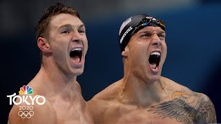 USA sets new world record to continue mens 4x100 medley relay reign  Tokyo Olympics  NBC Sports [upl. by Aehs]