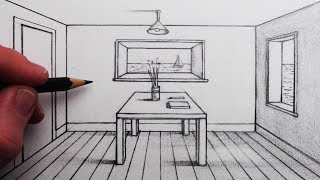 How to Draw a Room in 1Point Perspective for Beginners [upl. by Lehcem]