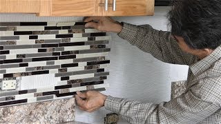 Install backsplash tile in kitchen [upl. by Nylesaj794]